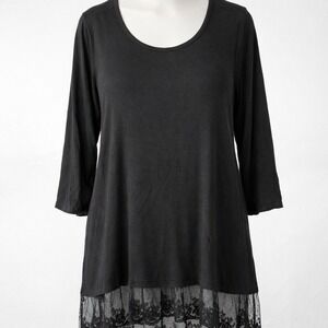 Black Floral Lace Tunic Top Lagenlook Plus Size XXL 2X Whimsigoth Dark Romantic